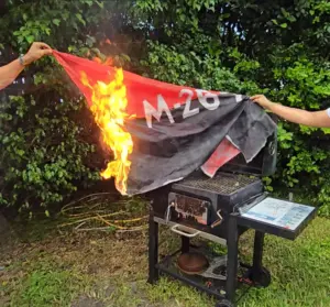Burning of the M-26-7 flag in protest against the repression of the Castro tyranny (July 26, 2024) — Anti-Communist Movement