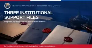 Three wax-sealed folders — MADL Three Institutional Support Files, prepared by three distinct international entities